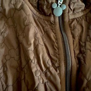 Walt Disney World Brown Mickey embroidered windbreaker puffy jacket Womens L